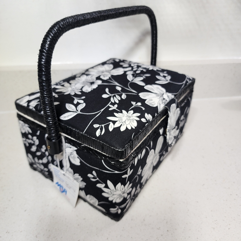 Sewing Basket Set Floral Black and White New With Tags - Picture 3 of 9